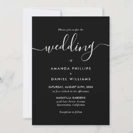 Convites Black and White Elegant Modern Script Wedding