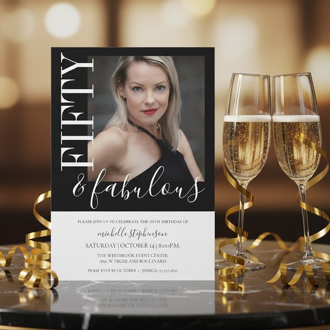 Convites Black And White Fifty And Fabulous Photo  (Criador carregado)