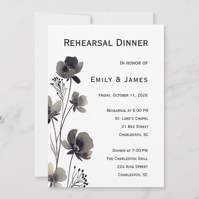Convites Black and White Floral Wedding (Frente)