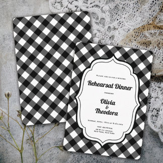 Convites Black and White Gingam Rehearsal Dinner Invitation