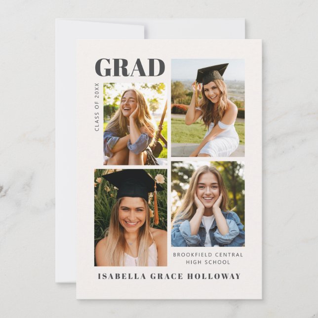 Convites Black and White Grad Announcement With Photos (Frente)