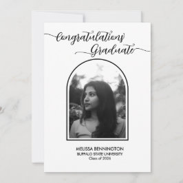 Convites Black-and-white Grad Arched Photo Party Invitation