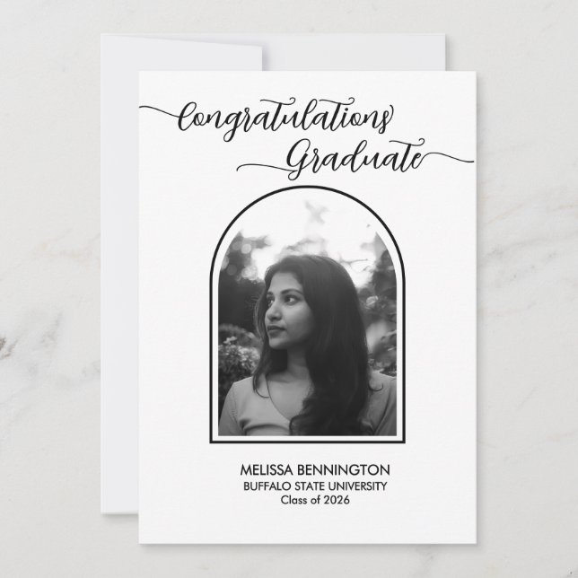 Convites Black-and-white Grad Arched Photo Party Invitation (Frente)