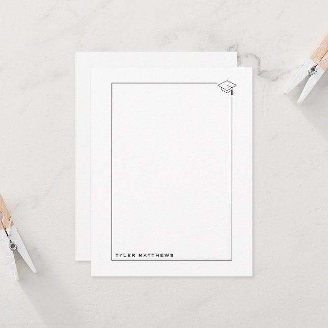 Convites Black and White Grad Notecard (Frente/Verso In Situ)