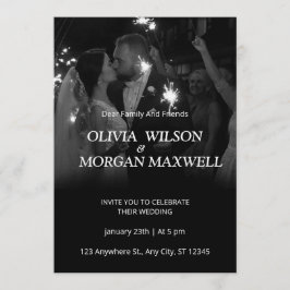 Convites Black and White Gradient Wedding Invitation