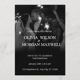 Convites Black and White Gradient Wedding Invitation