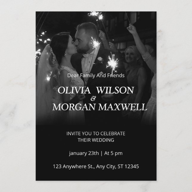 Convites Black and White Gradient Wedding Invitation (Frente)