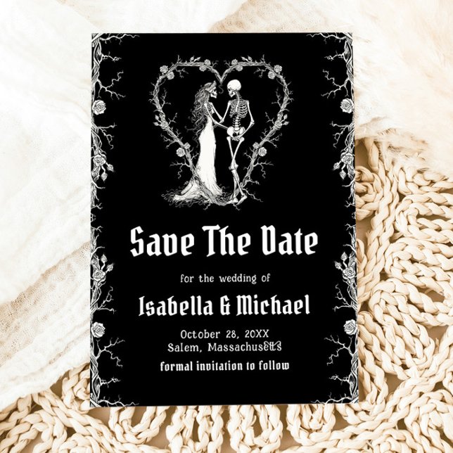 Convites Black and White Halloween Gótico Salve a Data (Black and White Halloween Gothic Save The Date Invitation)
