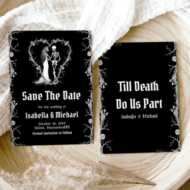 Convites Black and White Halloween Gótico Salve a Data (Black and White Halloween Gothic Save The Date Invitation)