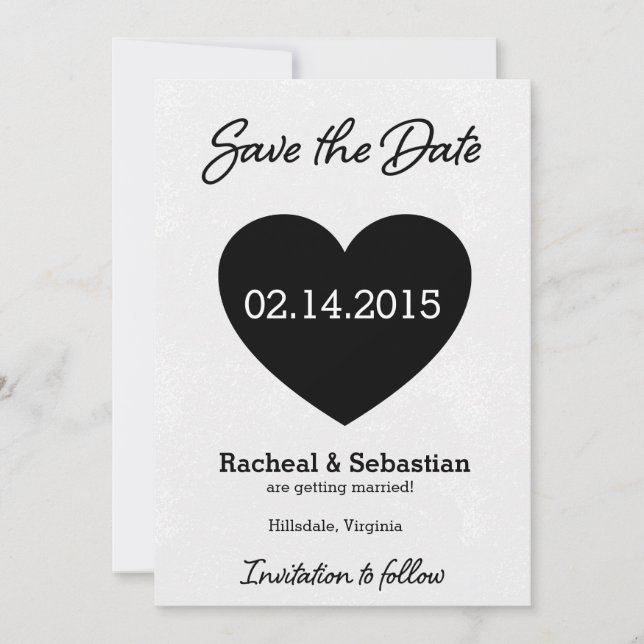 Convites Black and White Heart Save the Date Card (Frente)