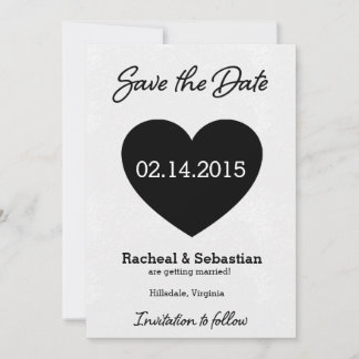 Convites Black and White Heart Save the Date Card