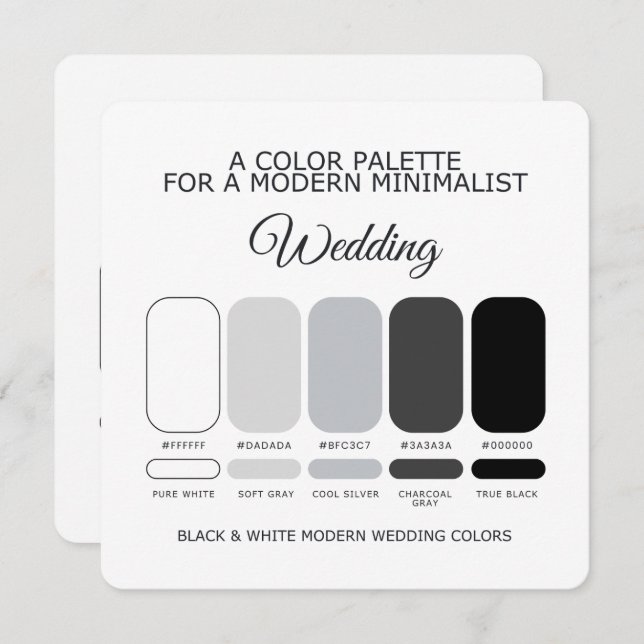 Convites Black and White Modern Wedding Color Palette Card (Frente/Verso)