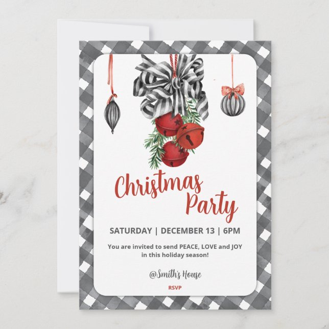 Convites Black and White Noël Christmas Invitation (Frente)
