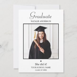 Convites Black and White Photo Modern Graduation