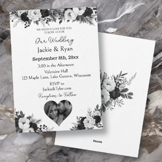 Convites Black and White Photo Template Botanical Wedding