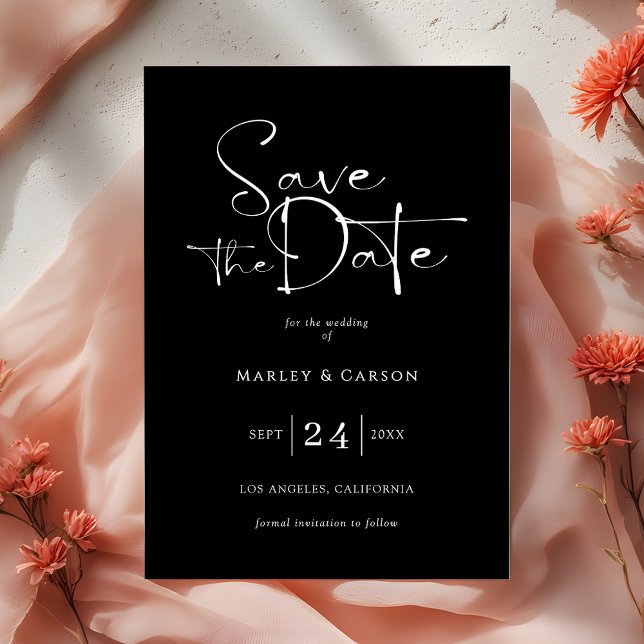 Convites Black and White Script Save The Date Wedding (Criador carregado)