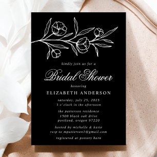 Convites Black and White Sketched Floral Bridal Shower