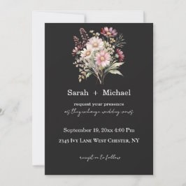 Convites Black and White Spring Floral Wedding Invitation
