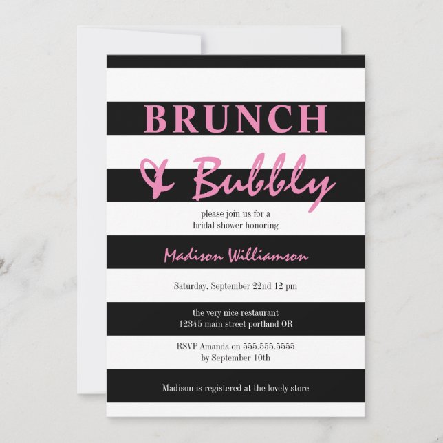 Convites Black and White Strike com Brunch e Bubble Rosa (Frente)