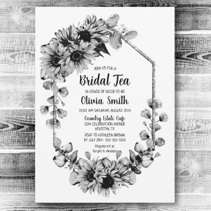 Convites Black and White Sunflower Floral Bridal Tea