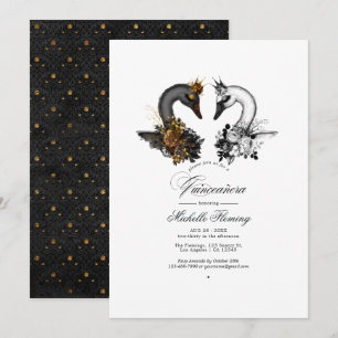 Convites Black and White Swans Quinceañera