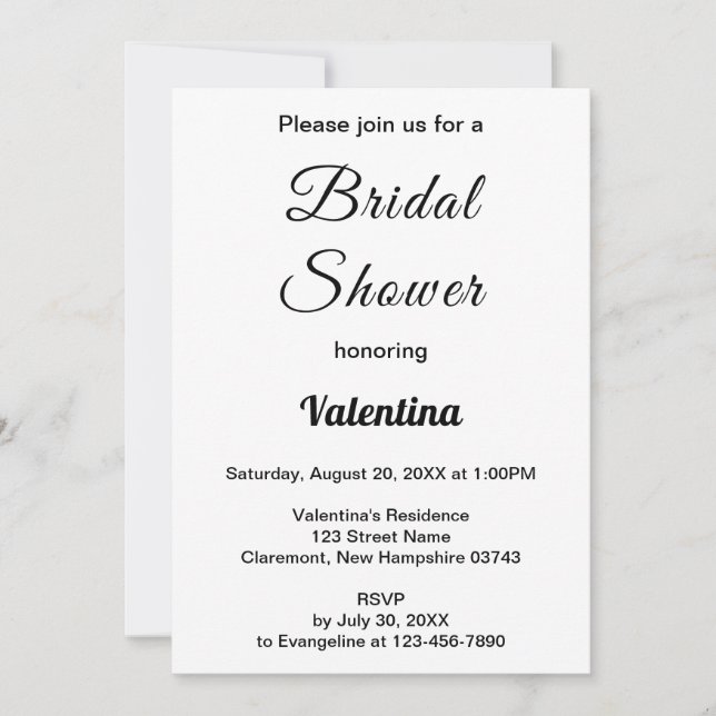 Convites Black and White Typography Bridal Shower (Frente)