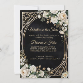 Convites Black and white Watercolor Floral Wedding 