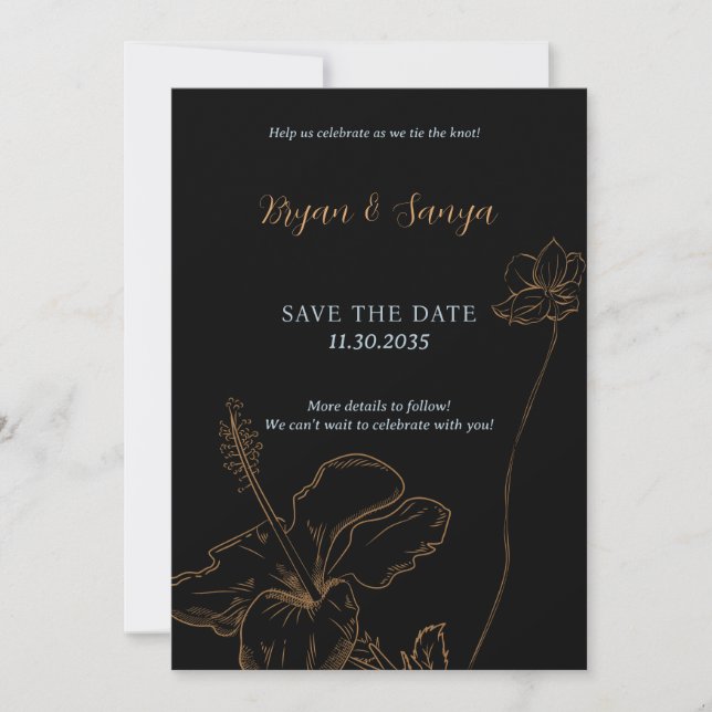 Convites Black and Yellow Sketch Save the Date Invitation (Frente)
