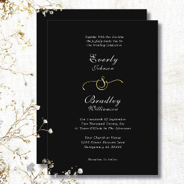 Convites Black Background White Gold Minimal Chic Wedding