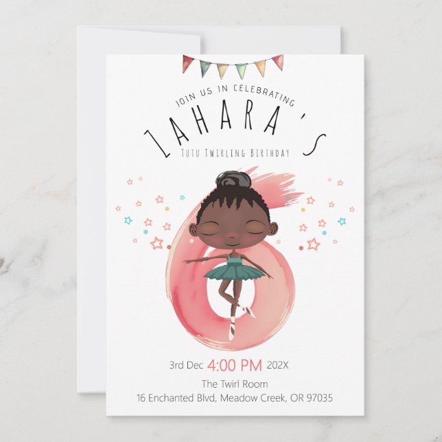Convites Black Ballerina 6th Birthday (Frente)