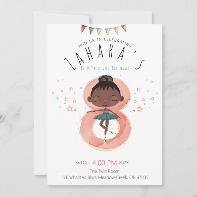 Convites Black Ballerina 8th Birthday (Frente)
