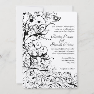 Convites Black Birds & Swirls Wedding Invitation