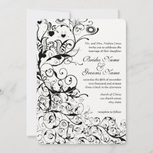 Convites Black Birds & Swirls Wedding Invitation