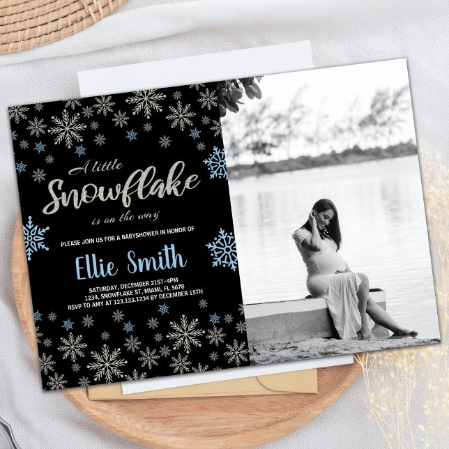 Convites Black Blue Winter Baby Shower Invations w foto (Black Blue Winter Baby Shower Invitations w photo)