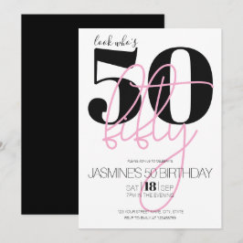 Convites Black Blush Rosa Moderno Elegante 50 Aniversário