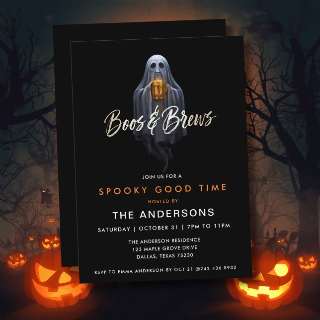 Convites Black Boos & Brews Fantasma Halloween (Criador carregado)