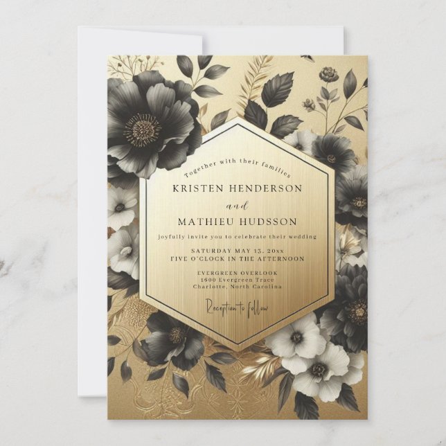 Convites Black Botanical Opulent Wedding (Frente)