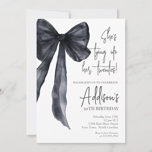 Convites black bow 30th Birthday Party Invitation (Frente)