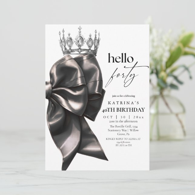 Convites Black Bow 40th Birthday (Em pé/Frente)
