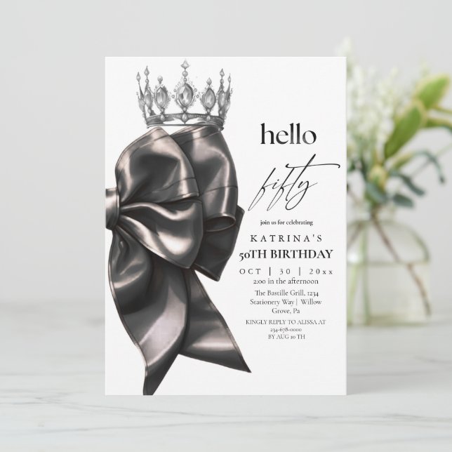 Convites Black Bow 50th Birthday (Em pé/Frente)