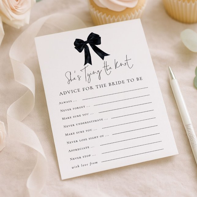 Convites Black Bow Advice for Bride Bridal Shower Game Card (Criador carregado)