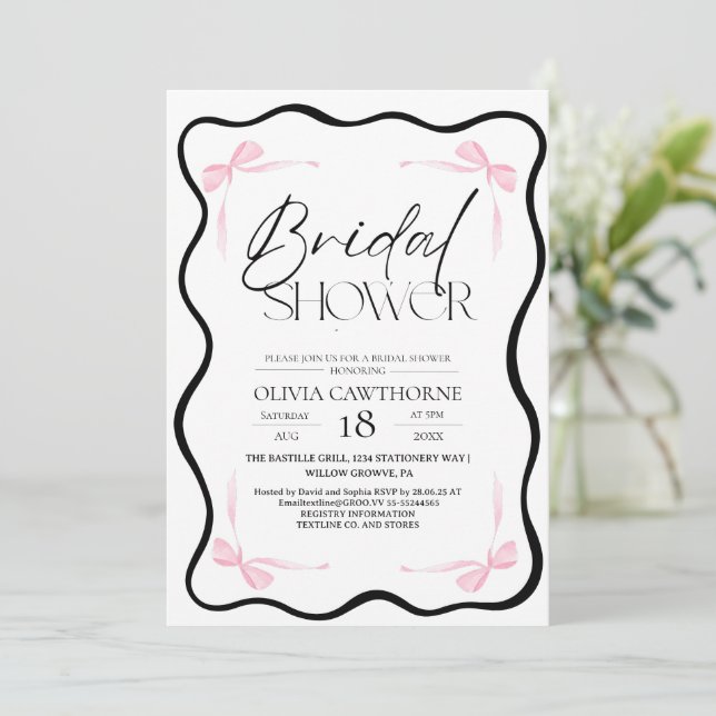 Convites Black Bow  Bridal Shower Invitation (Em pé/Frente)