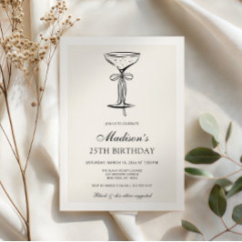 Convites Black Bow Champagne Coupe Birthday Invitation