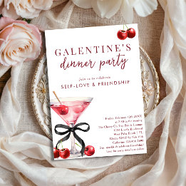 Convites Black Bow Cherry Martini Galentines Dinner Party