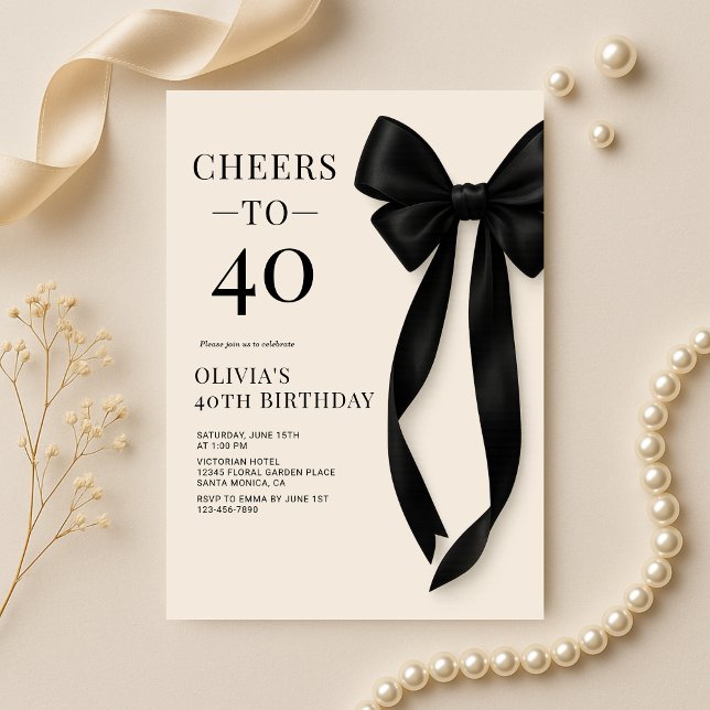 Convites Black Bow Coquette 40th Birthday (Criador carregado)