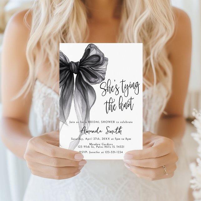 Convites Black Bow Coquette Shes Tying Knot Bridal Shower (Criador carregado)