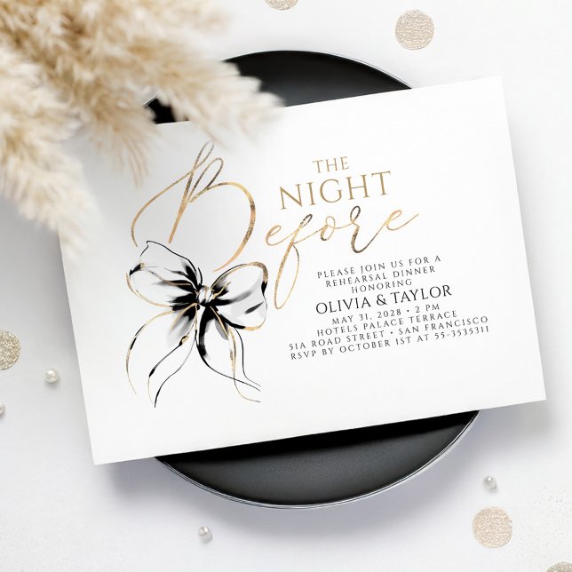 Convites Black Bow Elegant Modern Chic Rehearsal Dinner (The Night Before Rehearsal Dinner Invitation with Black Bow)