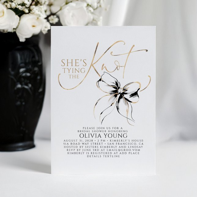 Convites Black Bow Elegant Modern Minimalist Bridal Shower (Black Bow Bridal Shower Invitation)