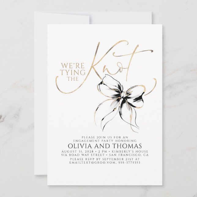Convites Black Bow Elegant Whimsical Engagement Party (Frente)