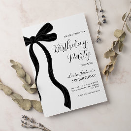 Convites Black Bow First Birthday Party Invitation